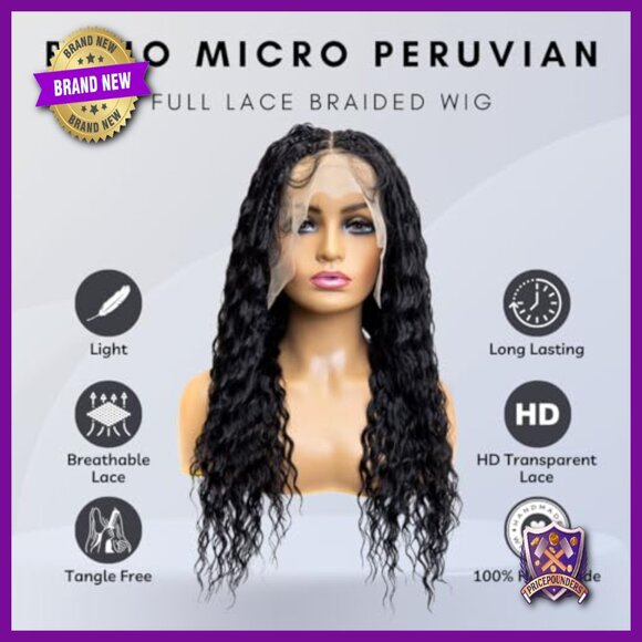 Full Lace Micro Box Braid Wig with Peruvian Deep Waves 24 Inch main image 4